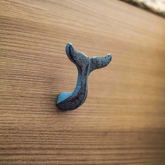 Set of 12 Light Blue Cast Iron Whale Tail Drawer Pulls - Picture 3 of 5